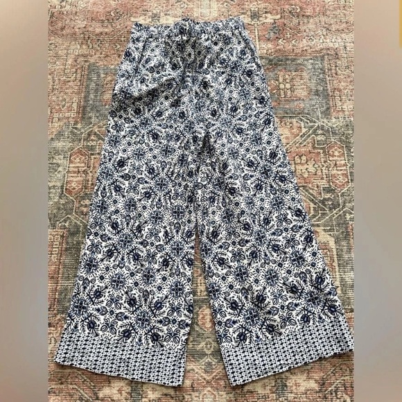 Joie Wide Leg Linen Blend Pant Boho Blue Pockets Print /Size 4 - Picture 7 of 8